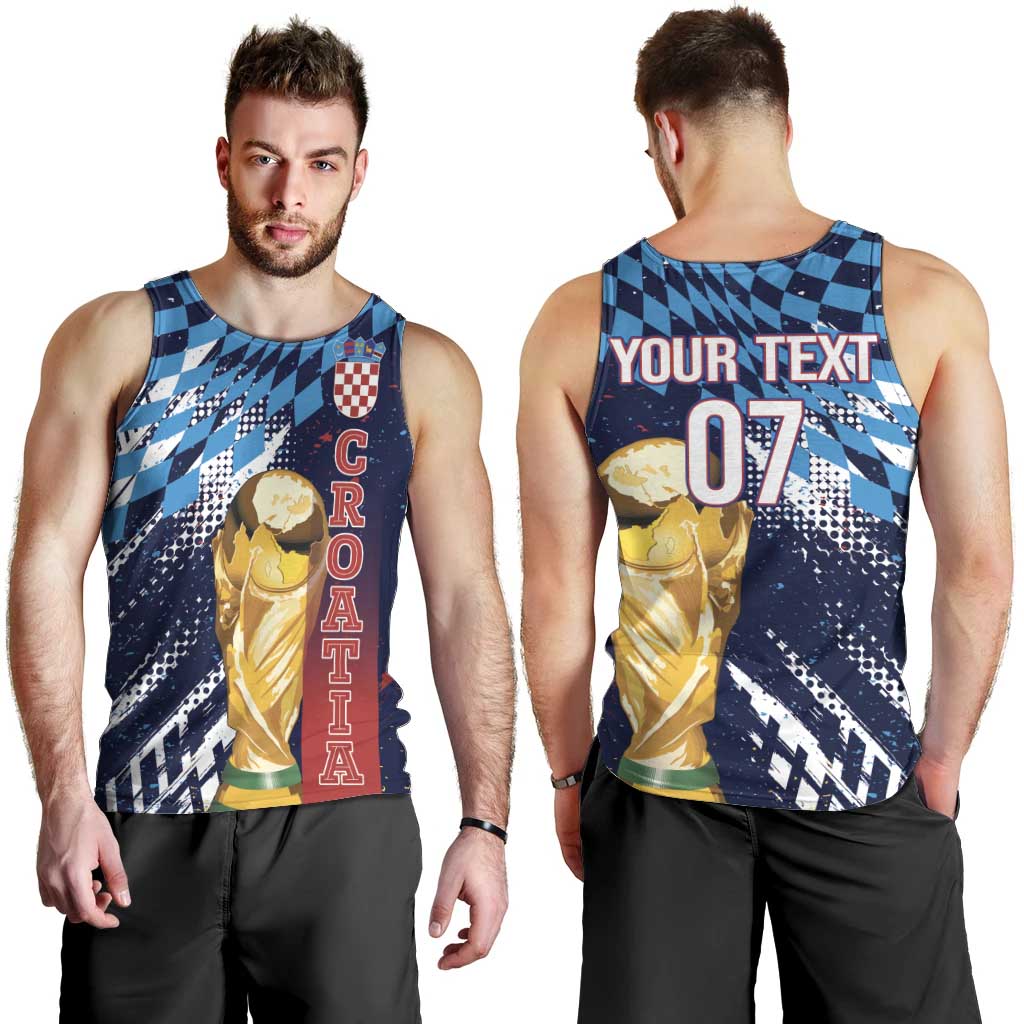 Croatia Football Custom WC2026 Blue Men Tank Top Hrvatska Grunge Checkerboard - Wonder Print Shop