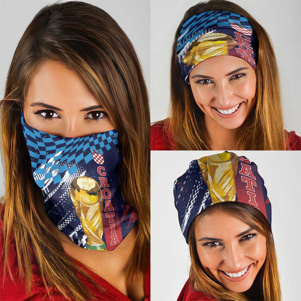 Croatia Football WC2026 Blue Neck Gaiter Hrvatska Grunge Checkerboard - Wonder Print Shop