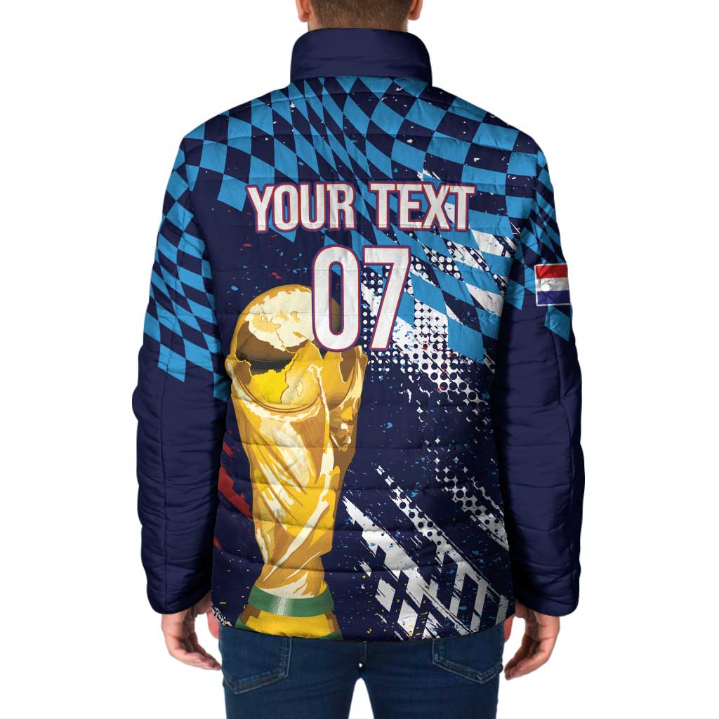 Croatia Football Custom WC2026 Blue Padded Jacket Hrvatska Grunge Checkerboard - Wonder Print Shop