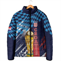Croatia Football Custom WC2026 Blue Padded Jacket Hrvatska Grunge Checkerboard - Wonder Print Shop