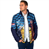Croatia Football Custom WC2026 Blue Padded Jacket Hrvatska Grunge Checkerboard - Wonder Print Shop