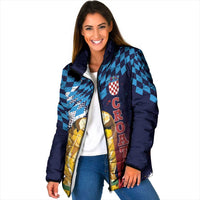 Croatia Football Custom WC2026 Blue Padded Jacket Hrvatska Grunge Checkerboard - Wonder Print Shop