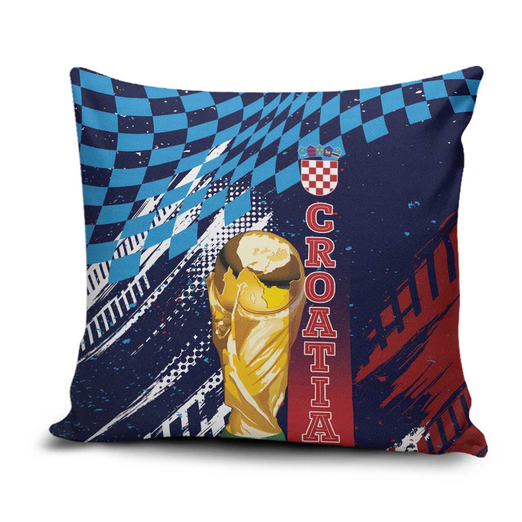 Croatia Football WC2026 Blue Pillow Cover Hrvatska Grunge Checkerboard - Wonder Print Shop