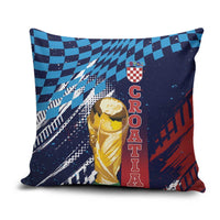 Croatia Football WC2026 Blue Pillow Cover Hrvatska Grunge Checkerboard - Wonder Print Shop