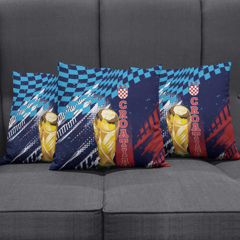 Croatia Football WC2026 Blue Pillow Cover Hrvatska Grunge Checkerboard - Wonder Print Shop