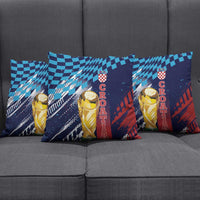 Croatia Football WC2026 Blue Pillow Cover Hrvatska Grunge Checkerboard - Wonder Print Shop