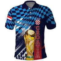Croatia Football Custom WC2026 Blue Polo Shirt Hrvatska Grunge Checkerboard - Wonder Print Shop