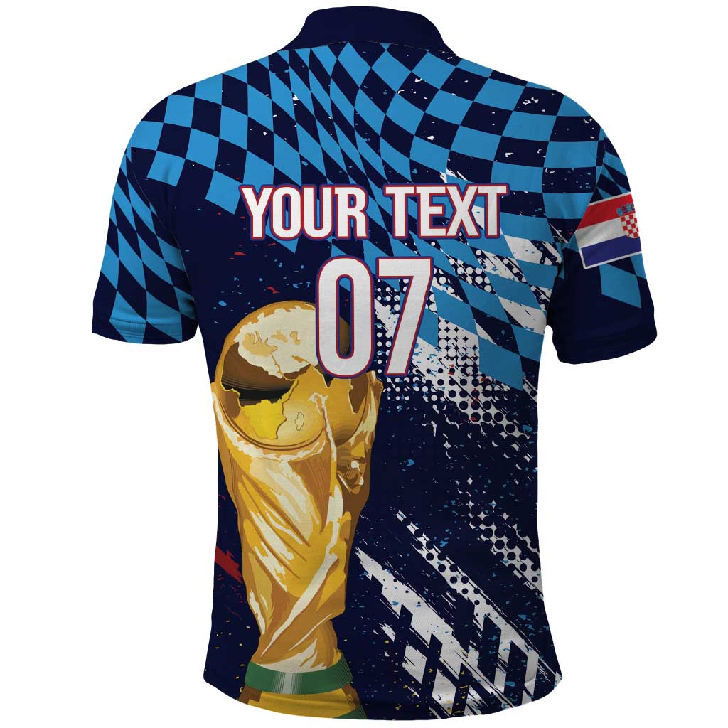 Croatia Football Custom WC2026 Blue Polo Shirt Hrvatska Grunge Checkerboard - Wonder Print Shop