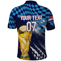 Croatia Football Custom WC2026 Blue Polo Shirt Hrvatska Grunge Checkerboard - Wonder Print Shop
