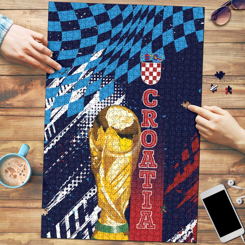 Croatia Football WC2026 Blue Puzzle Hrvatska Grunge Checkerboard - Wonder Print Shop