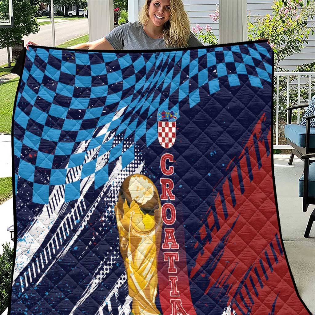 Croatia Football WC2026 Blue Quilt Hrvatska Grunge Checkerboard - Wonder Print Shop