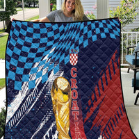 Croatia Football WC2026 Blue Quilt Hrvatska Grunge Checkerboard - Wonder Print Shop