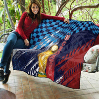 Croatia Football WC2026 Blue Quilt Hrvatska Grunge Checkerboard - Wonder Print Shop