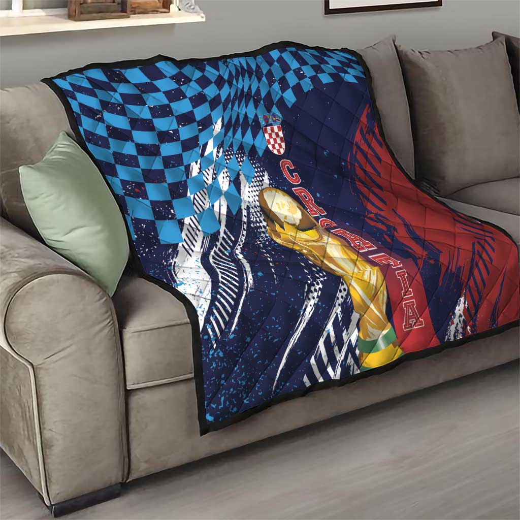 Croatia Football WC2026 Blue Quilt Hrvatska Grunge Checkerboard - Wonder Print Shop