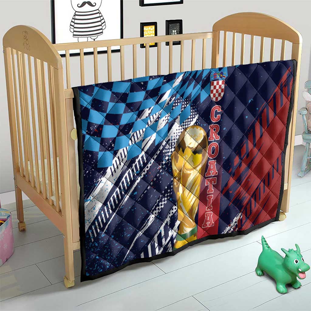 Croatia Football WC2026 Blue Quilt Hrvatska Grunge Checkerboard - Wonder Print Shop