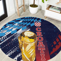 Croatia Football WC2026 Blue Round Carpet Hrvatska Grunge Checkerboard - Wonder Print Shop