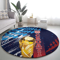 Croatia Football WC2026 Blue Round Carpet Hrvatska Grunge Checkerboard - Wonder Print Shop