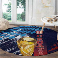 Croatia Football WC2026 Blue Round Carpet Hrvatska Grunge Checkerboard - Wonder Print Shop