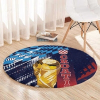Croatia Football WC2026 Blue Round Carpet Hrvatska Grunge Checkerboard - Wonder Print Shop