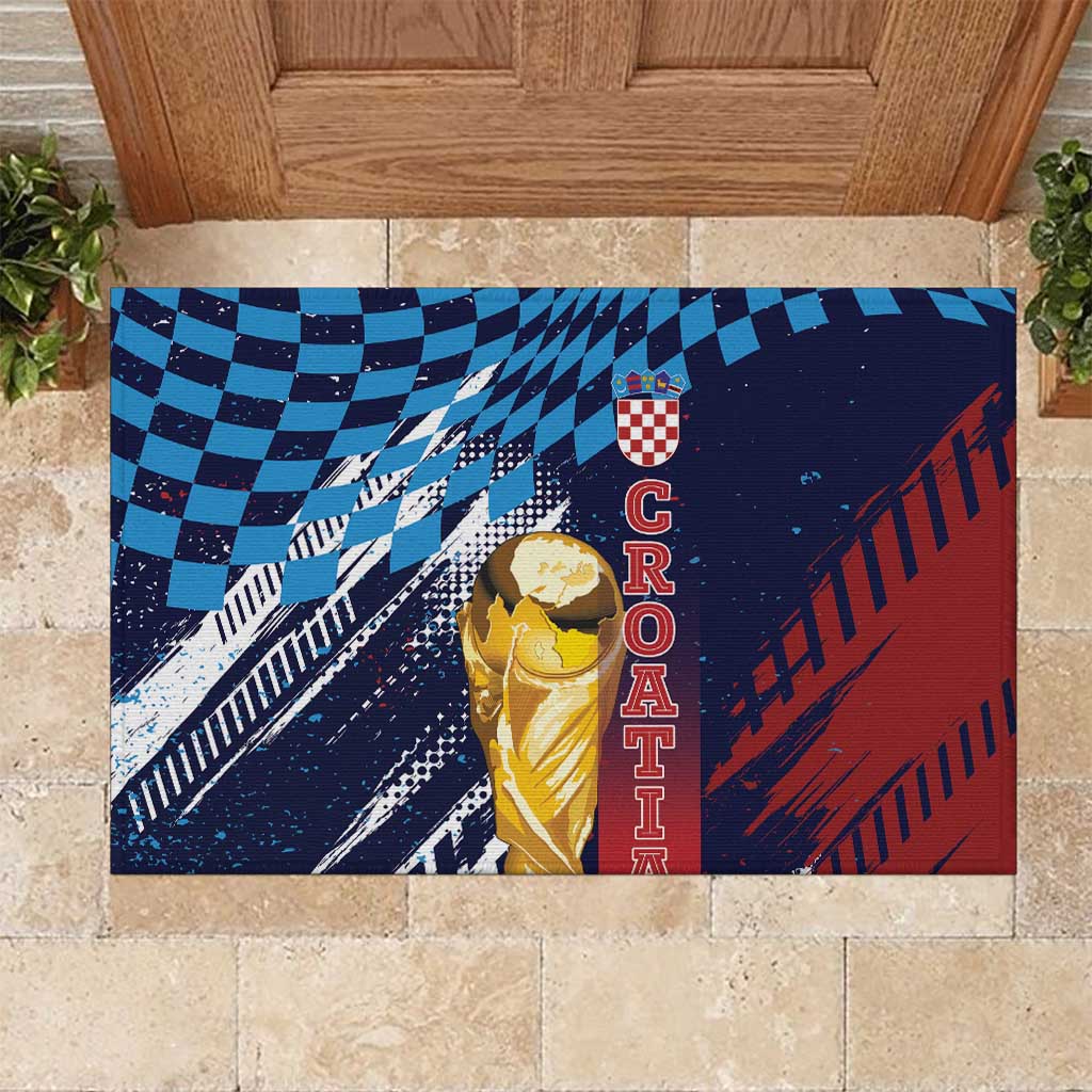 Croatia Football WC2026 Blue Rubber Doormat Hrvatska Grunge Checkerboard - Wonder Print Shop