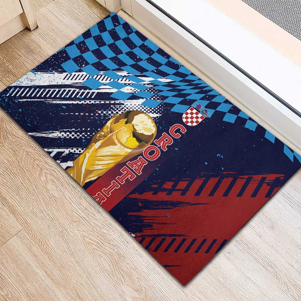 Croatia Football WC2026 Blue Rubber Doormat Hrvatska Grunge Checkerboard - Wonder Print Shop