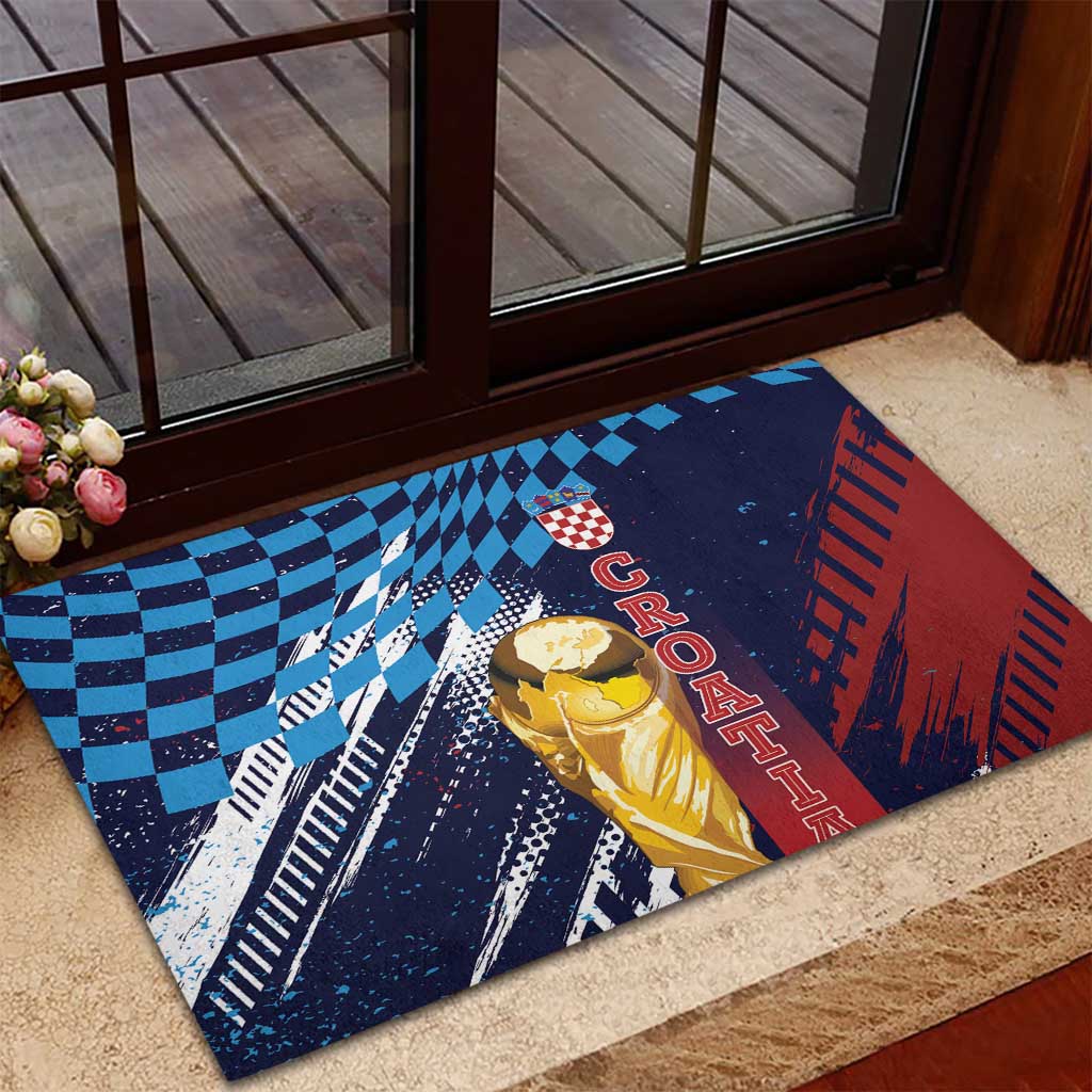 Croatia Football WC2026 Blue Rubber Doormat Hrvatska Grunge Checkerboard - Wonder Print Shop
