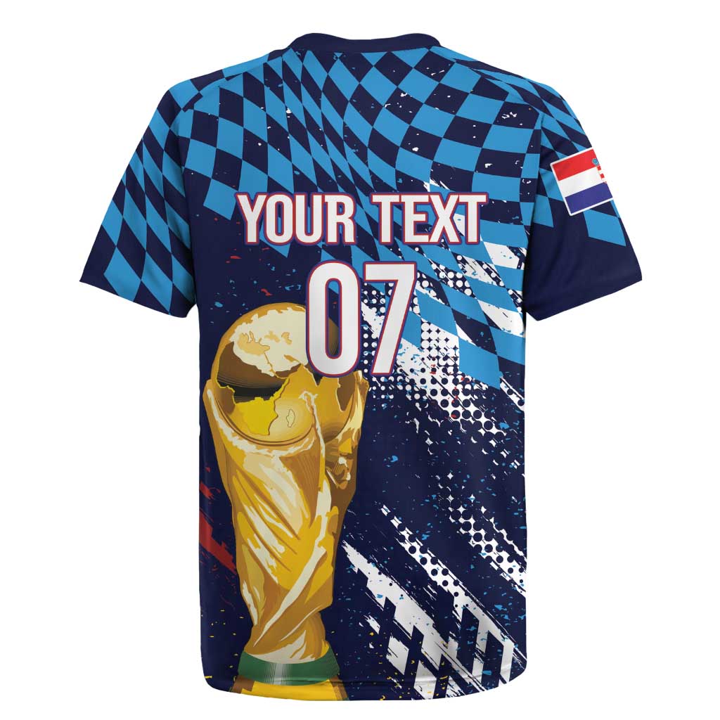 Croatia Football Custom WC2026 Blue Rugby Jersey Hrvatska Grunge Checkerboard - Wonder Print Shop