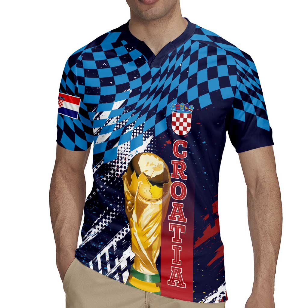 Croatia Football Custom WC2026 Blue Rugby Jersey Hrvatska Grunge Checkerboard - Wonder Print Shop