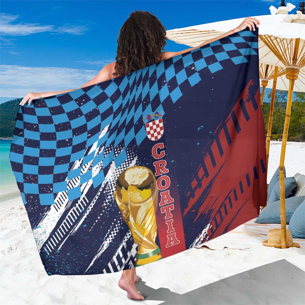 Croatia Football WC2026 Blue Sarong Hrvatska Grunge Checkerboard - Wonder Print Shop