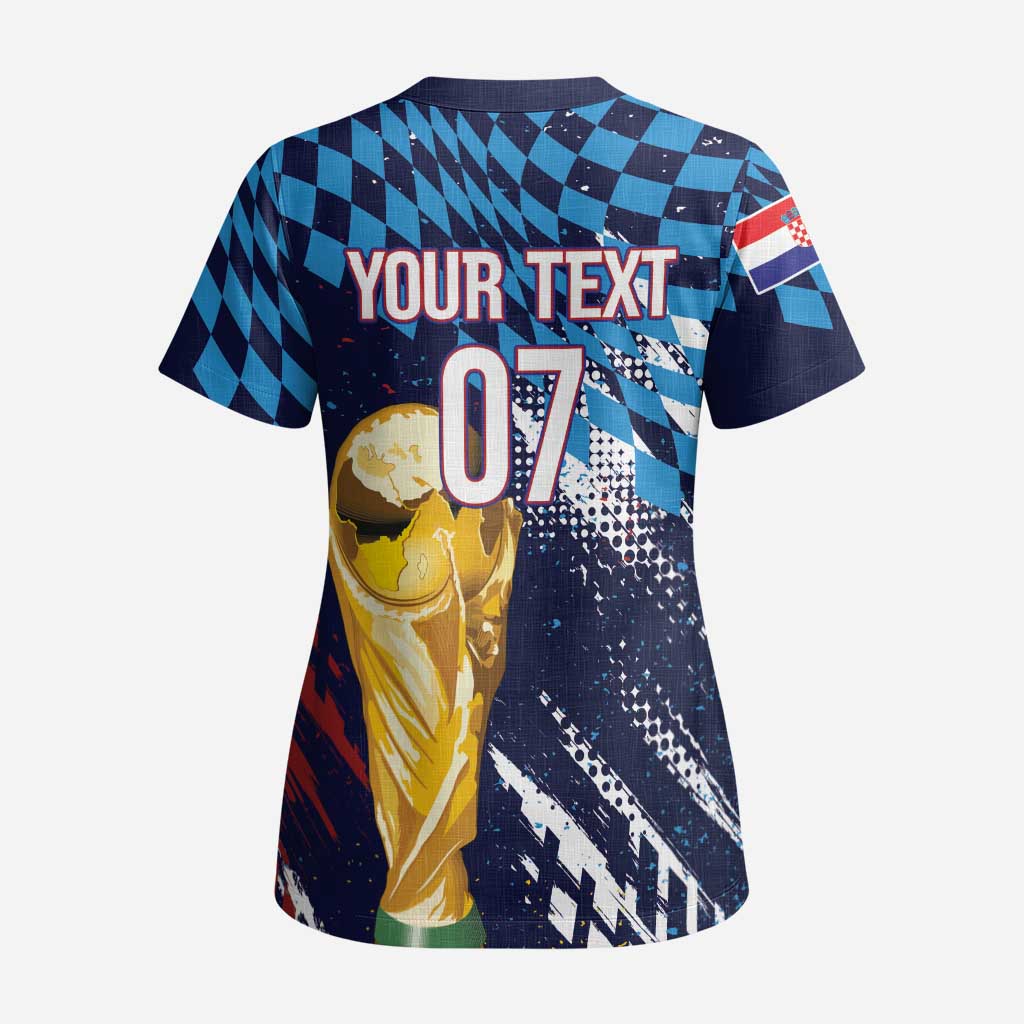 Croatia Football Custom WC2026 Blue Scrub Top Hrvatska Grunge Checkerboard - Wonder Print Shop