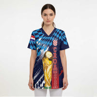 Croatia Football Custom WC2026 Blue Scrub Top Hrvatska Grunge Checkerboard - Wonder Print Shop
