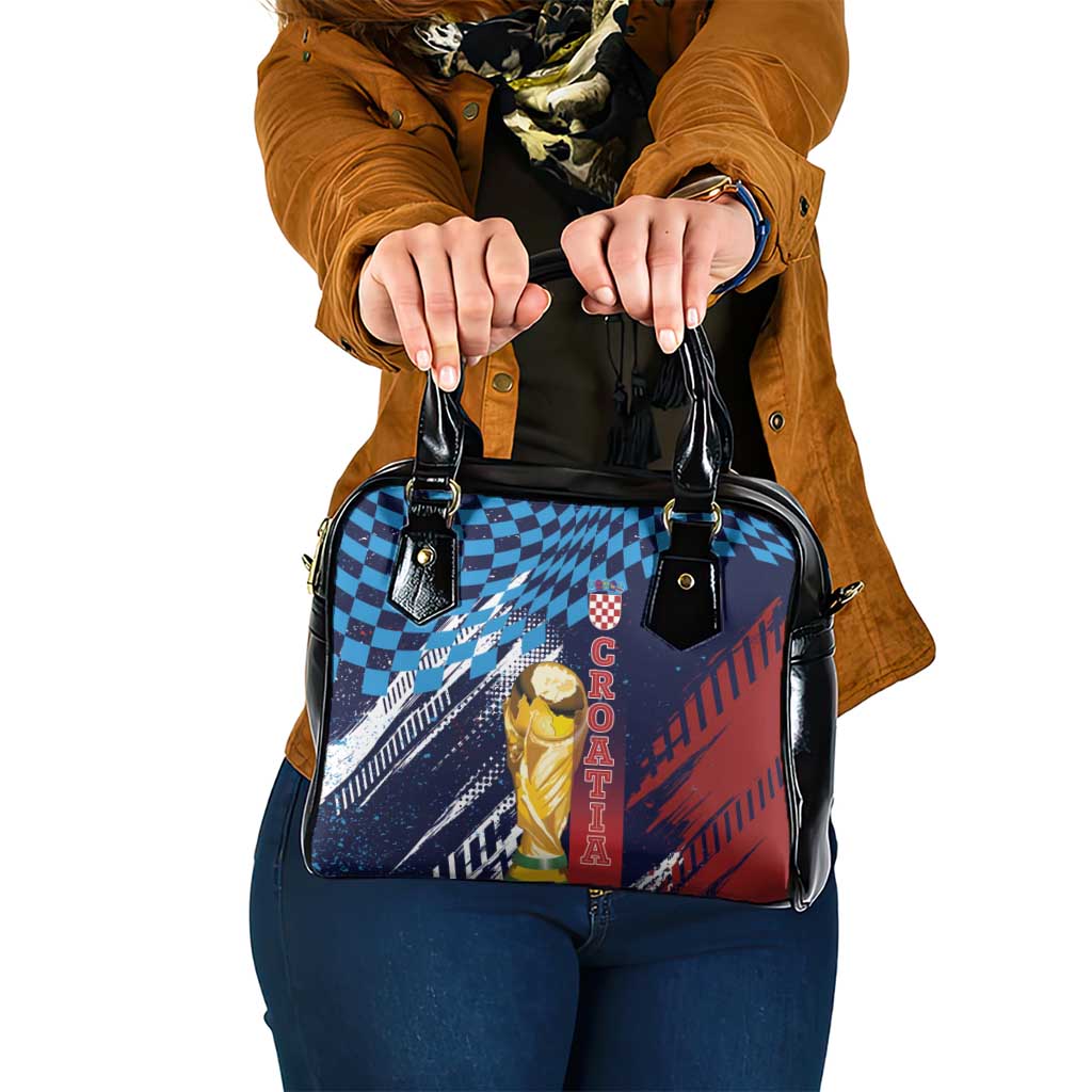 Croatia Football WC2026 Blue Shoulder Handbag Hrvatska Grunge Checkerboard - Wonder Print Shop