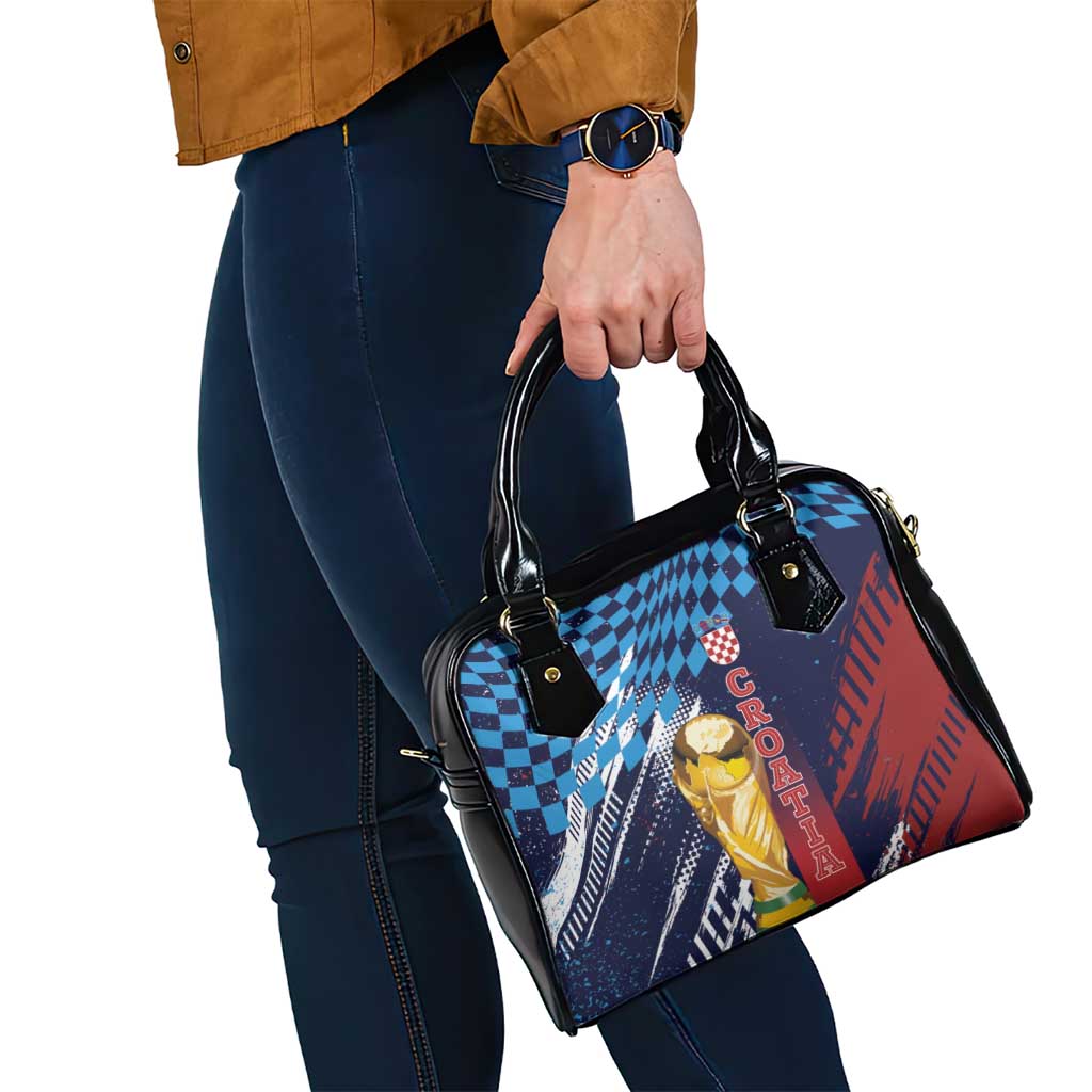 Croatia Football WC2026 Blue Shoulder Handbag Hrvatska Grunge Checkerboard - Wonder Print Shop