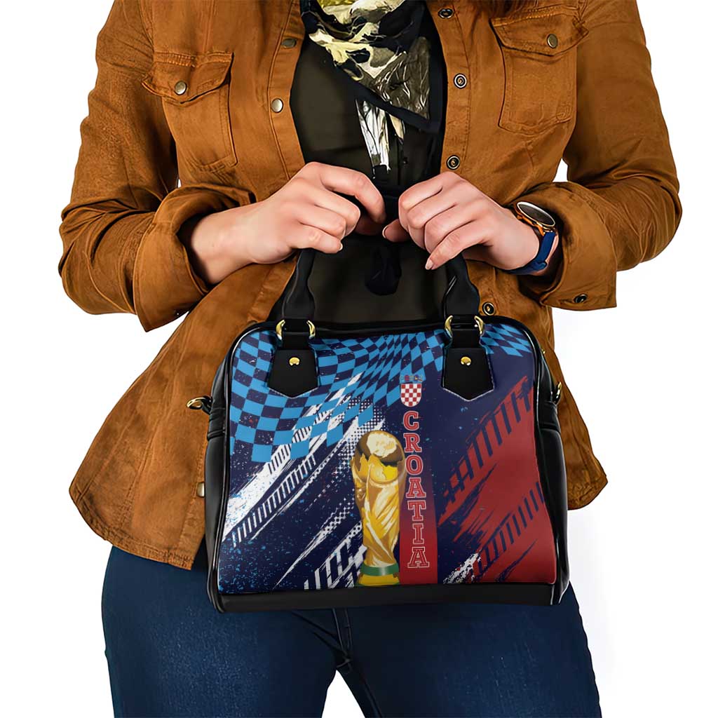 Croatia Football WC2026 Blue Shoulder Handbag Hrvatska Grunge Checkerboard - Wonder Print Shop