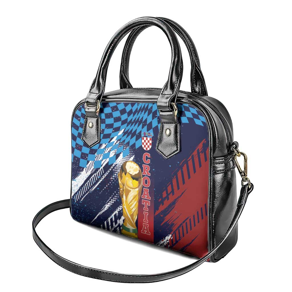 Croatia Football WC2026 Blue Shoulder Handbag Hrvatska Grunge Checkerboard - Wonder Print Shop