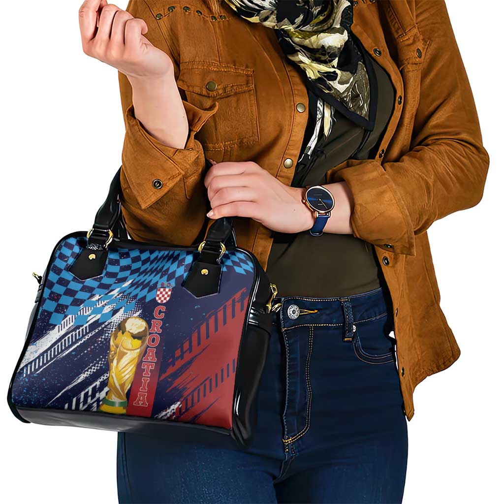 Croatia Football WC2026 Blue Shoulder Handbag Hrvatska Grunge Checkerboard - Wonder Print Shop