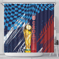 Croatia Football WC2026 Blue Shower Curtain Hrvatska Grunge Checkerboard - Wonder Print Shop