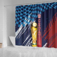 Croatia Football WC2026 Blue Shower Curtain Hrvatska Grunge Checkerboard - Wonder Print Shop