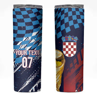 Croatia Football Custom WC2026 Blue Skinny Tumbler Hrvatska Grunge Checkerboard - Wonder Print Shop