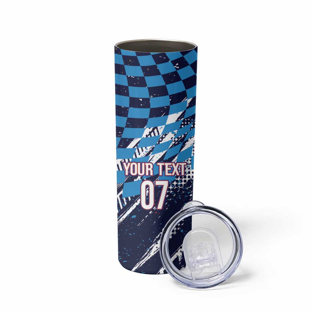 Croatia Football Custom WC2026 Blue Skinny Tumbler Hrvatska Grunge Checkerboard - Wonder Print Shop