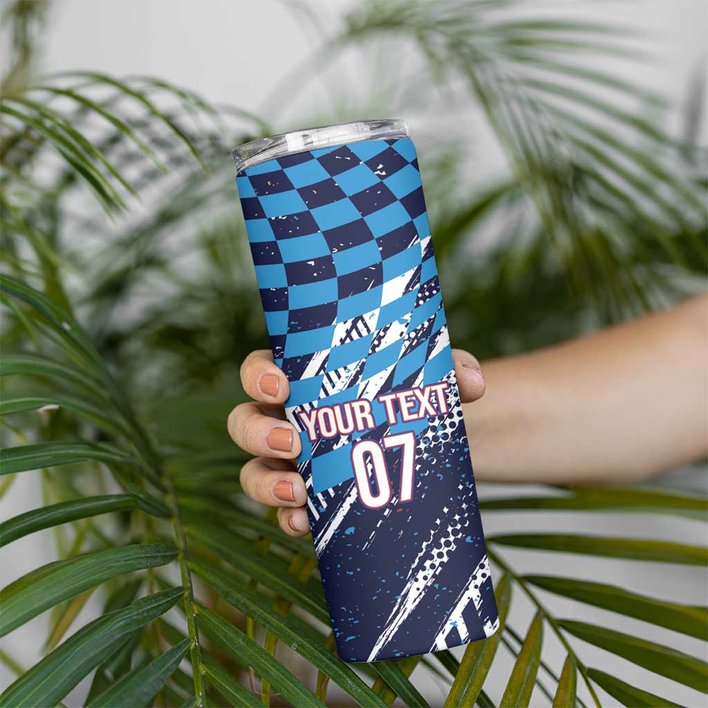 Croatia Football Custom WC2026 Blue Skinny Tumbler Hrvatska Grunge Checkerboard - Wonder Print Shop