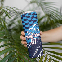 Croatia Football Custom WC2026 Blue Skinny Tumbler Hrvatska Grunge Checkerboard - Wonder Print Shop