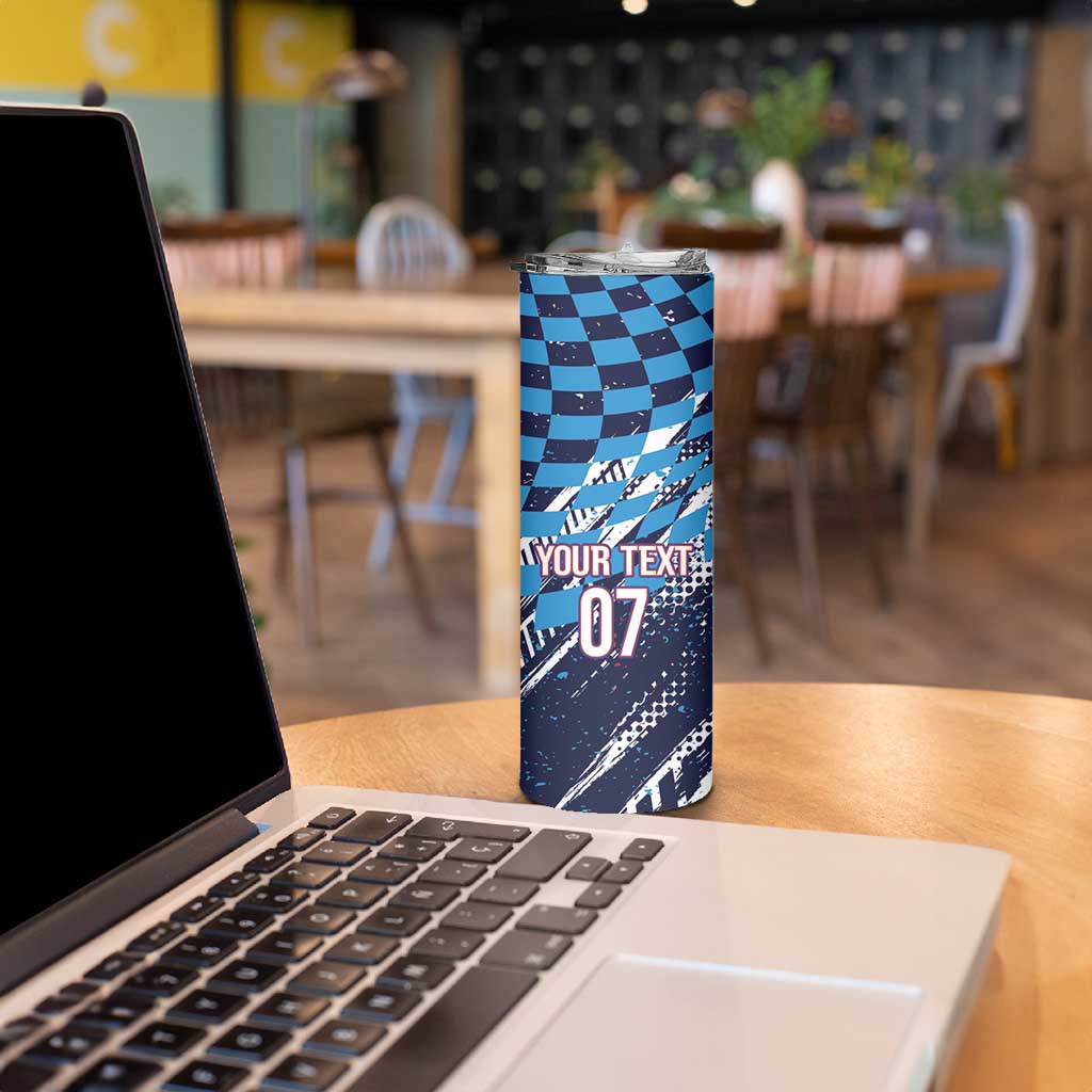 Croatia Football Custom WC2026 Blue Skinny Tumbler Hrvatska Grunge Checkerboard - Wonder Print Shop