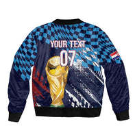 Croatia Football Custom WC2026 Blue Sleeve Zip Bomber Jacket Hrvatska Grunge Checkerboard - Wonder Print Shop