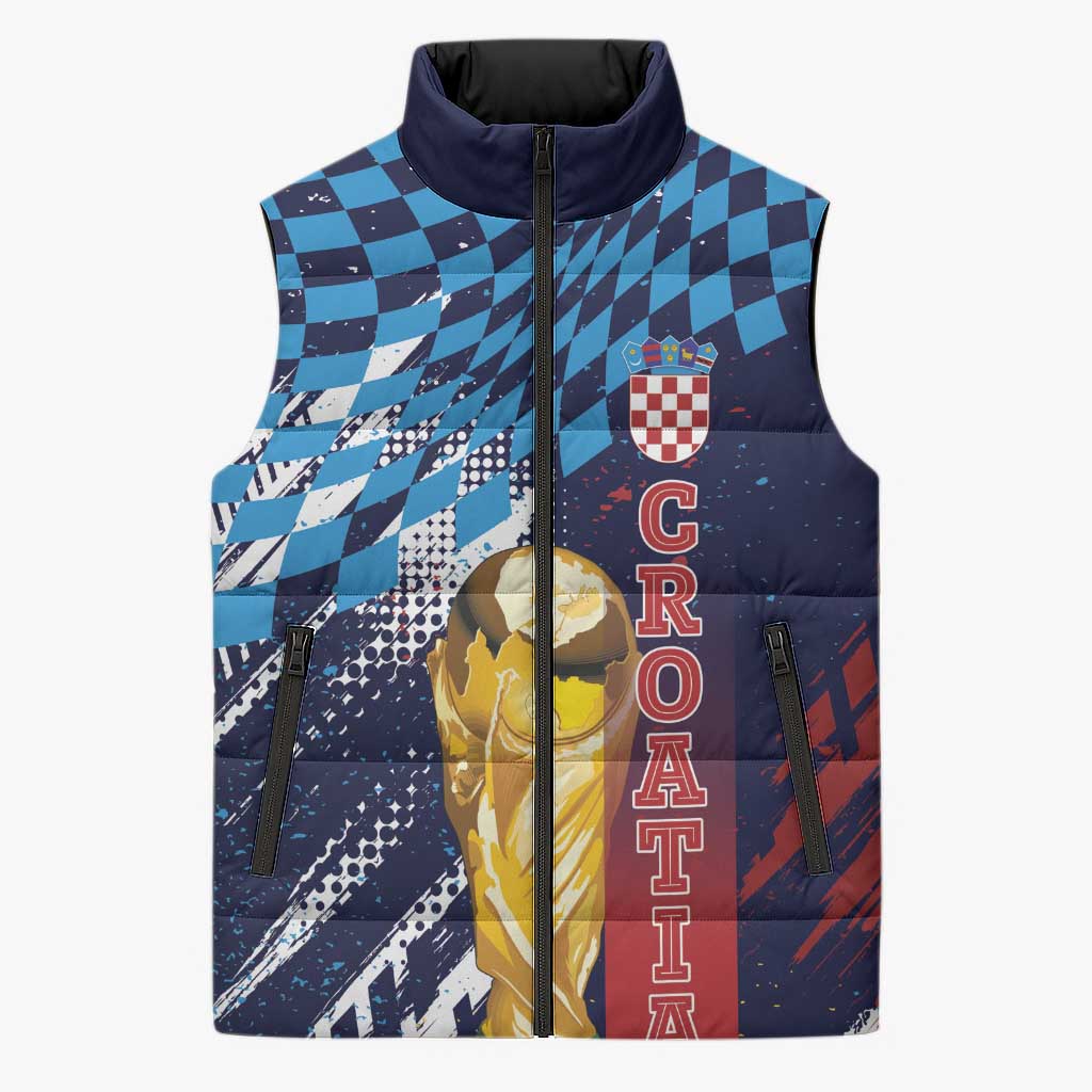 Croatia Football Custom WC2026 Blue Sleeveless Puffer Jacket Hrvatska Grunge Checkerboard - Wonder Print Shop