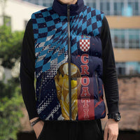 Croatia Football Custom WC2026 Blue Sleeveless Puffer Jacket Hrvatska Grunge Checkerboard - Wonder Print Shop