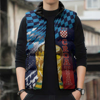 Croatia Football Custom WC2026 Blue Sleeveless Puffer Jacket Hrvatska Grunge Checkerboard - Wonder Print Shop
