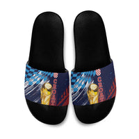 Croatia Football WC2026 Blue Slide Sandals Hrvatska Grunge Checkerboard - Wonder Print Shop
