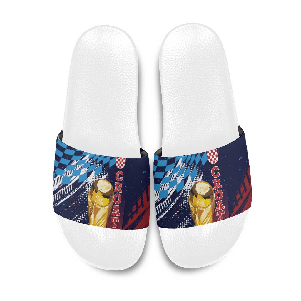 Croatia Football WC2026 Blue Slide Sandals Hrvatska Grunge Checkerboard - Wonder Print Shop