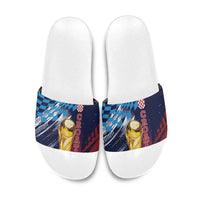 Croatia Football WC2026 Blue Slide Sandals Hrvatska Grunge Checkerboard - Wonder Print Shop